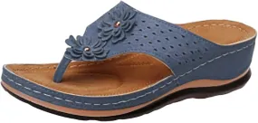 Arch Support Sandals Women's Trendy Floral Hollow Platform Flip Flops Summer Comfortable Orthopedic Walking Sandals