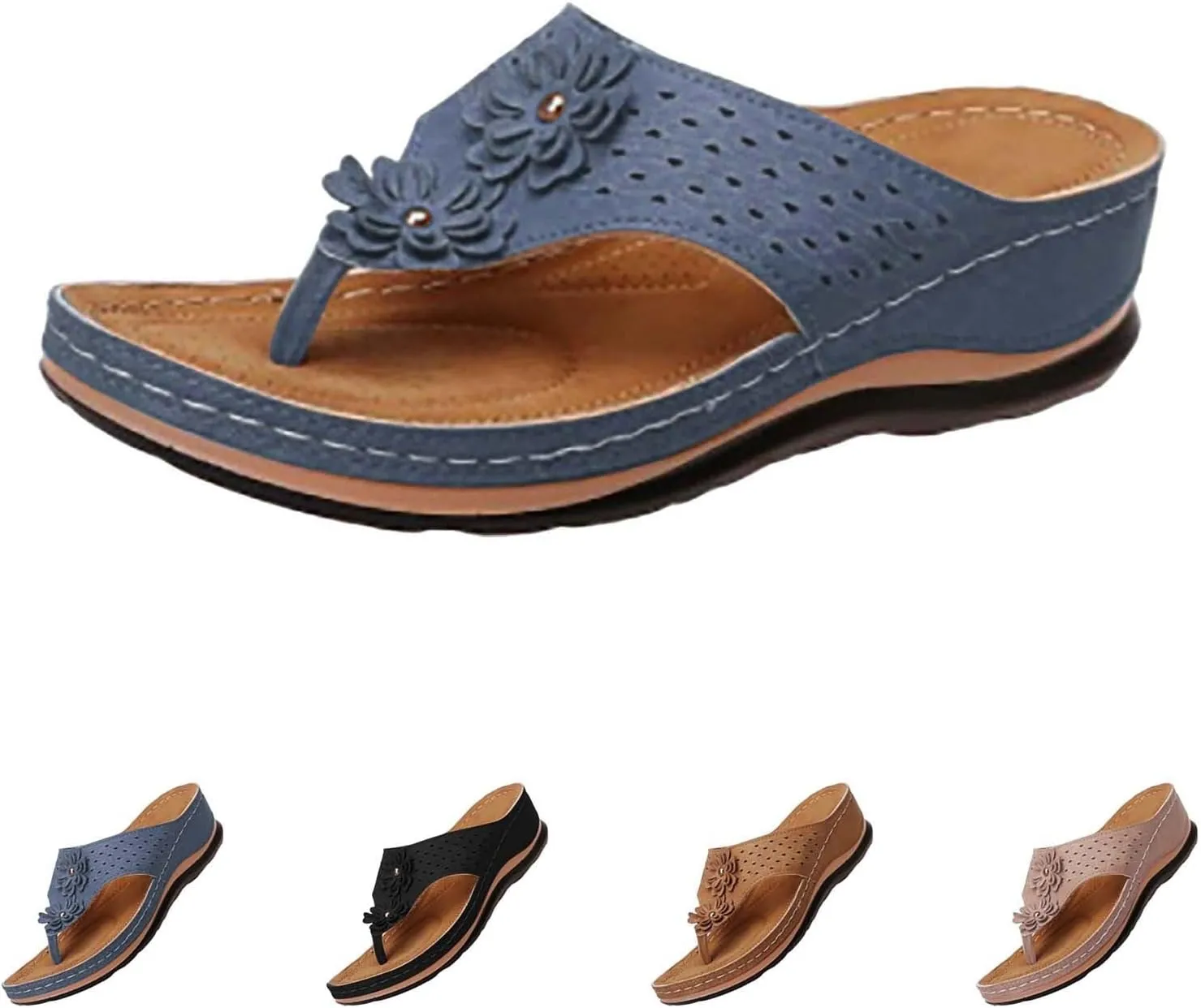 Arch Support Sandals Women's Trendy Floral Hollow Platform Flip Flops Summer Comfortable Orthopedic Walking Sandals