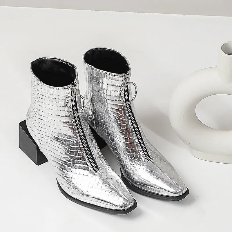Bigsizeheels Metal circle fashion ankle boots - Silver