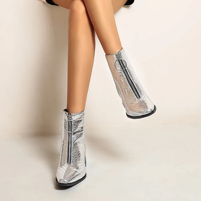 Bigsizeheels Metal circle fashion ankle boots - Silver