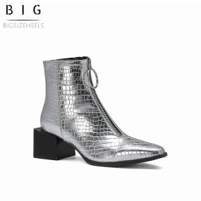 Bigsizeheels Metal circle fashion ankle boots - Silver