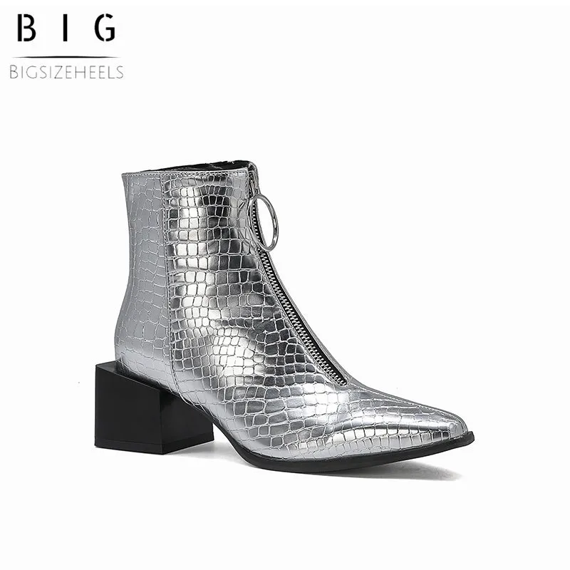 Bigsizeheels Metal circle fashion ankle boots - Silver