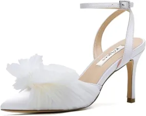 Bow Knot Wedding Shoes for Bride Pointed Toe Wedding Heels Ankle Strap Bridal Shoes