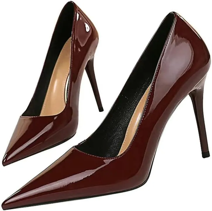 Dear Time Women's Sexy High Stiletto Heeled Pumps Pointed Toe Patent High Heels 4 Inch Dress OL Office Heels