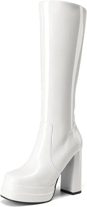 DREAM PAIRS Women's Platform Heeled Knee High Boots, Long Chunky Tall Gogo Boots for Fall