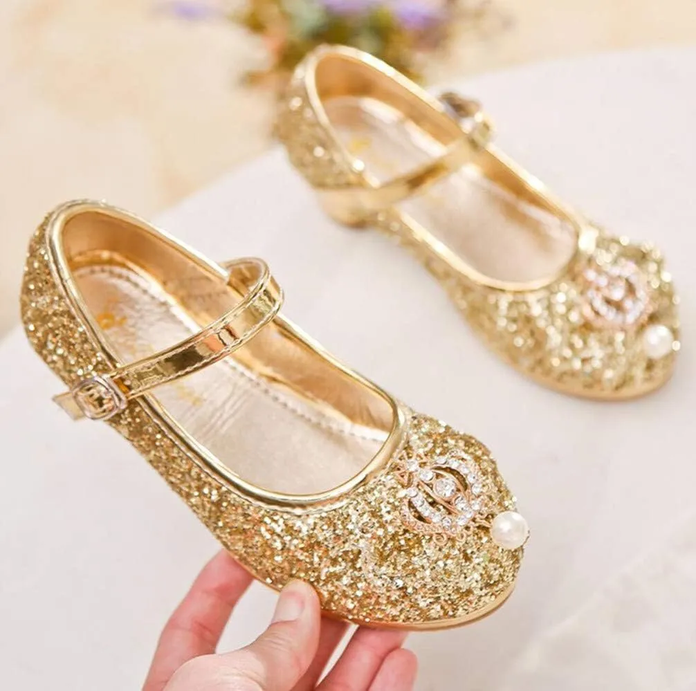 Flower Girls Dress Princess Shoes Cosplay Glitter Wedding Party Bridesmaids Mary Jane Low Heeled