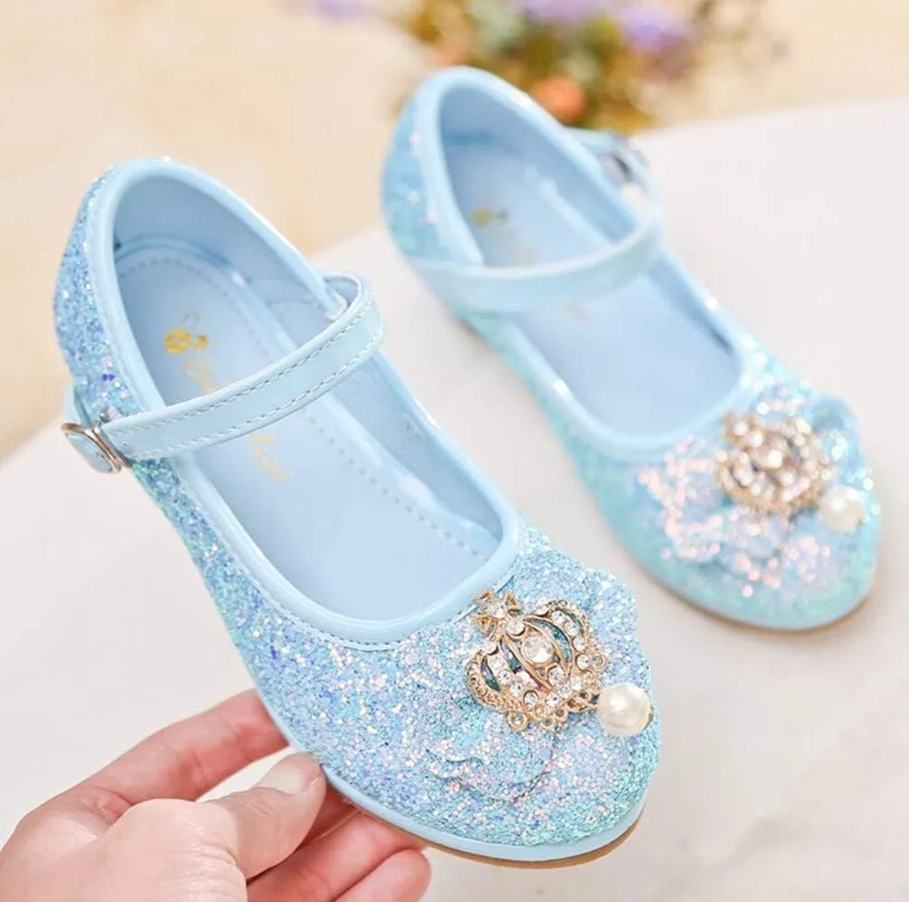 Flower Girls Dress Princess Shoes Cosplay Glitter Wedding Party Bridesmaids Mary Jane Low Heeled