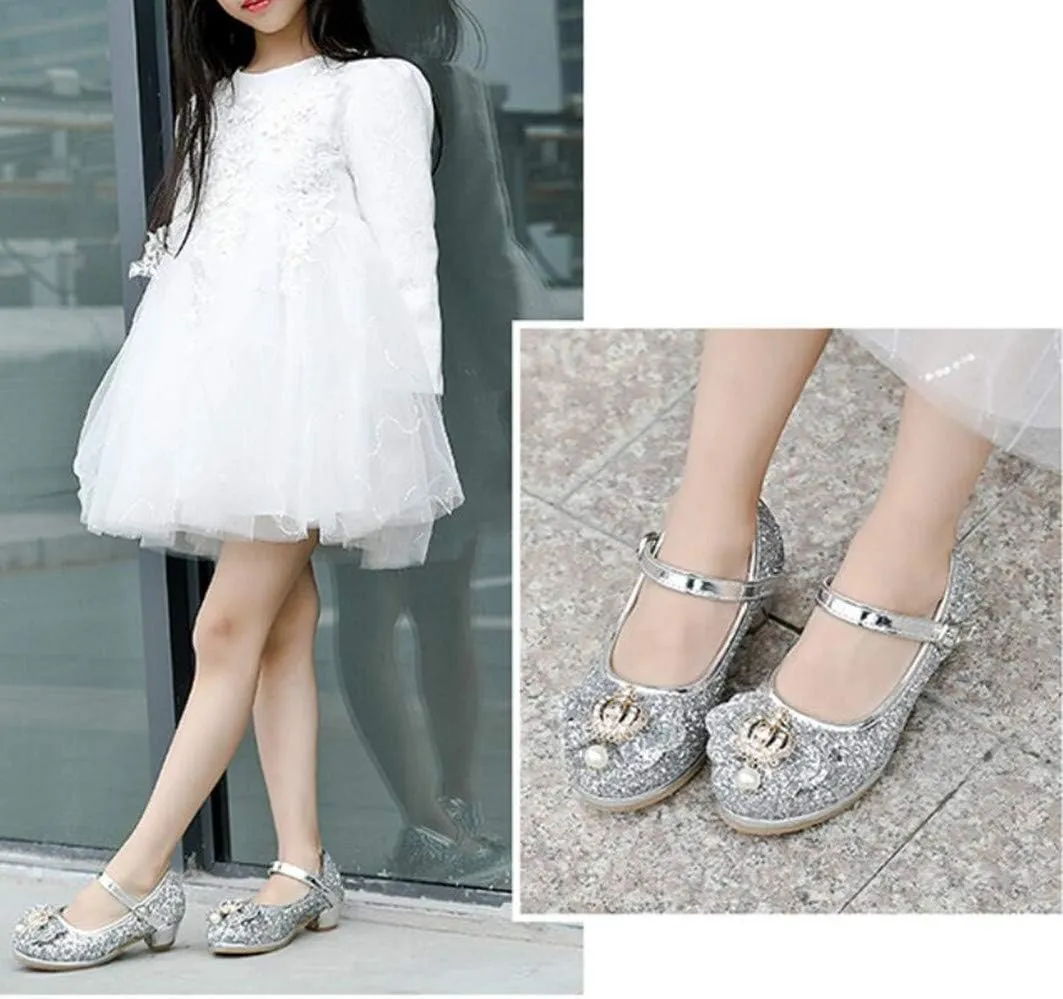 Flower Girls Dress Princess Shoes Cosplay Glitter Wedding Party Bridesmaids Mary Jane Low Heeled