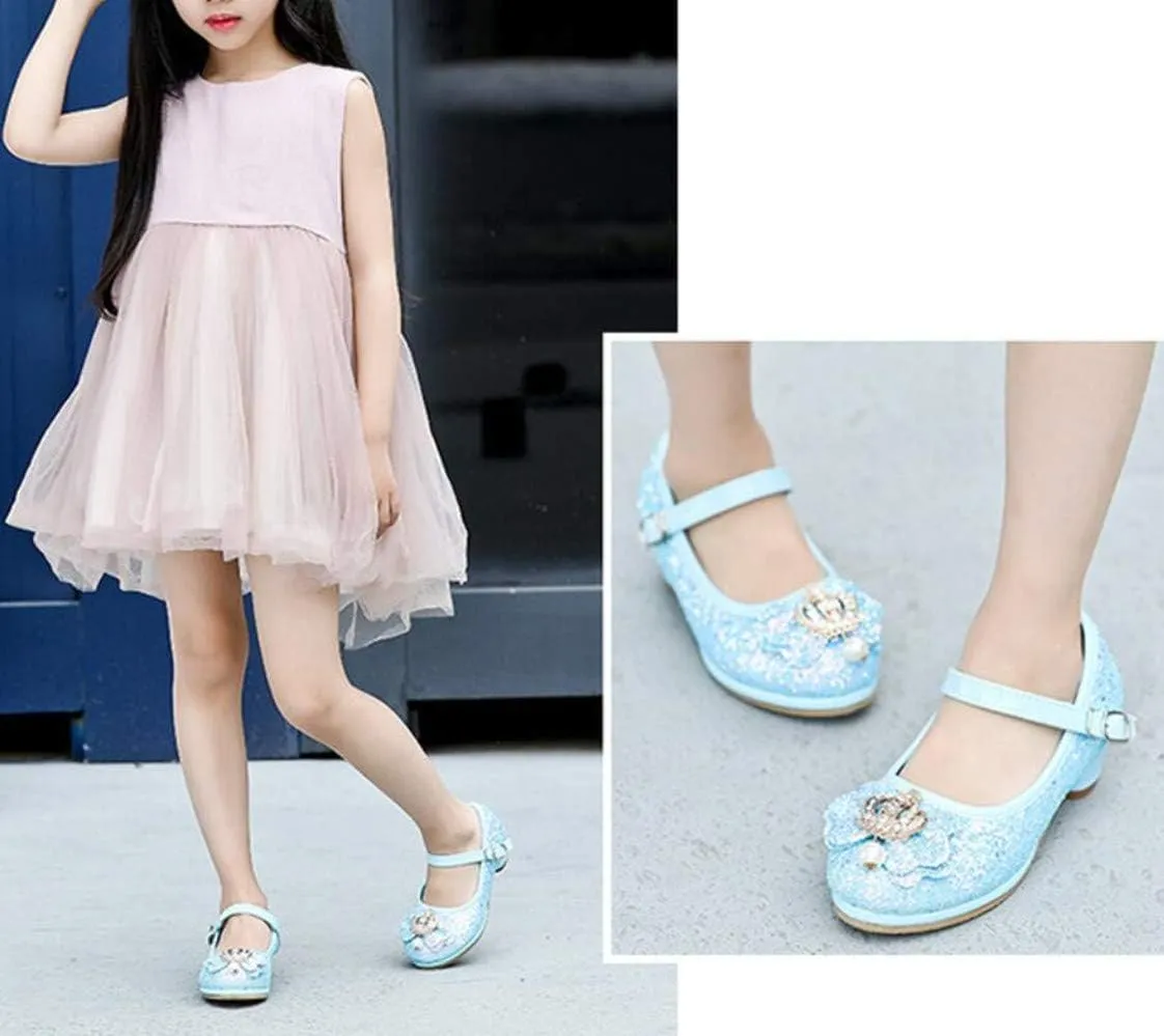Flower Girls Dress Princess Shoes Cosplay Glitter Wedding Party Bridesmaids Mary Jane Low Heeled