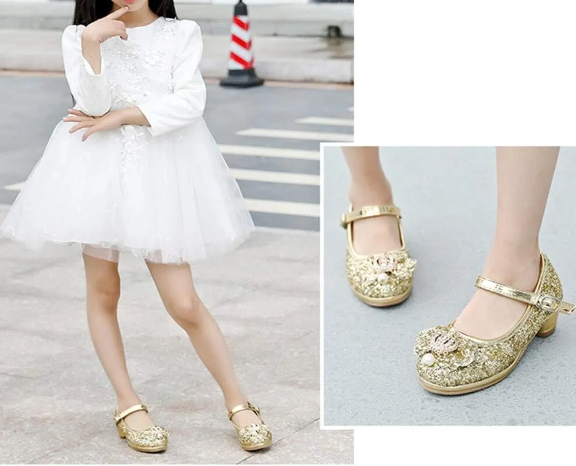 Flower Girls Dress Princess Shoes Cosplay Glitter Wedding Party Bridesmaids Mary Jane Low Heeled
