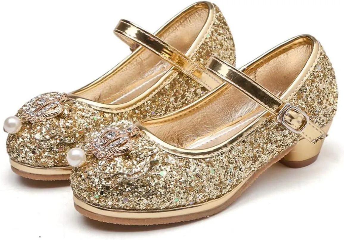 Flower Girls Dress Princess Shoes Cosplay Glitter Wedding Party Bridesmaids Mary Jane Low Heeled