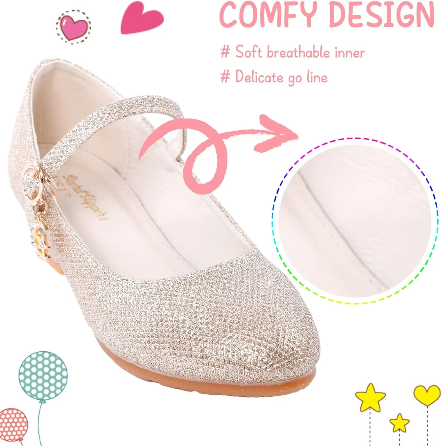 Girls Low Heel Princess Mary Jane Party Dress Shoes - Princess Ballerina Flats for School Party Wedding, Back to School Shoes for Gilrs (Little Kid/Big Kids)