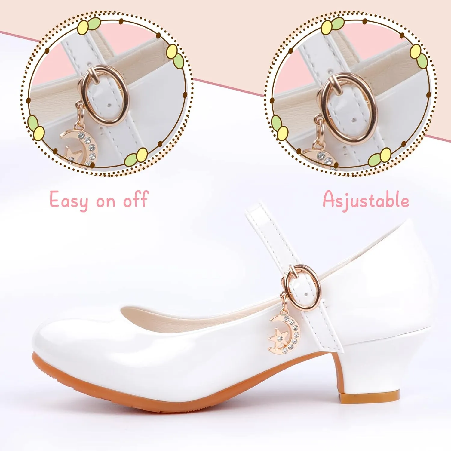 Girls Low Heel Princess Mary Jane Party Dress Shoes - Princess Ballerina Flats for School Party Wedding, Back to School Shoes for Gilrs (Little Kid/Big Kids)