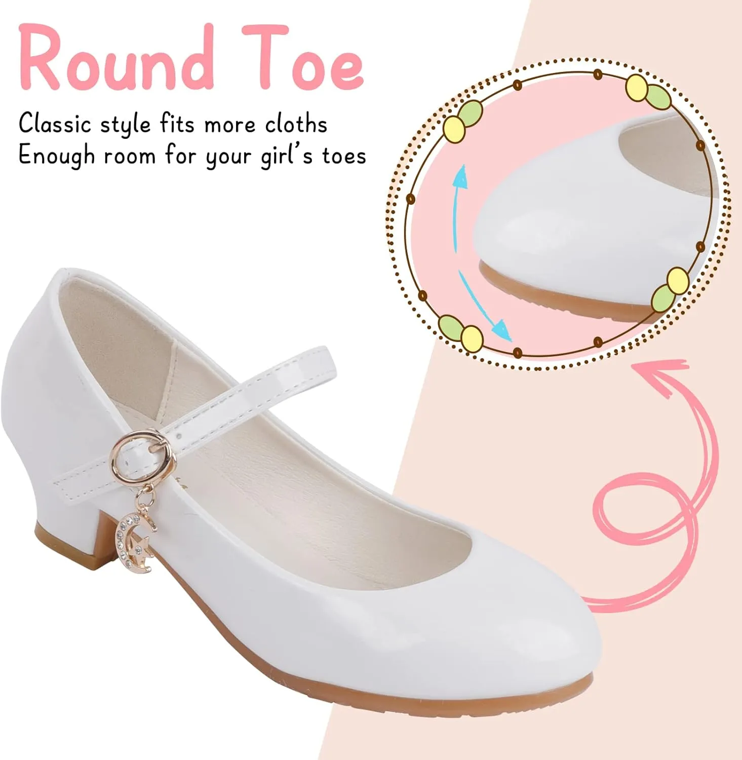 Girls Low Heel Princess Mary Jane Party Dress Shoes - Princess Ballerina Flats for School Party Wedding, Back to School Shoes for Gilrs (Little Kid/Big Kids)