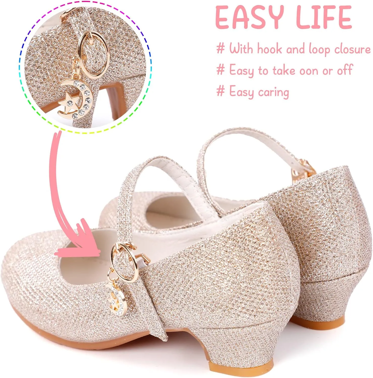 Girls Low Heel Princess Mary Jane Party Dress Shoes - Princess Ballerina Flats for School Party Wedding, Back to School Shoes for Gilrs (Little Kid/Big Kids)