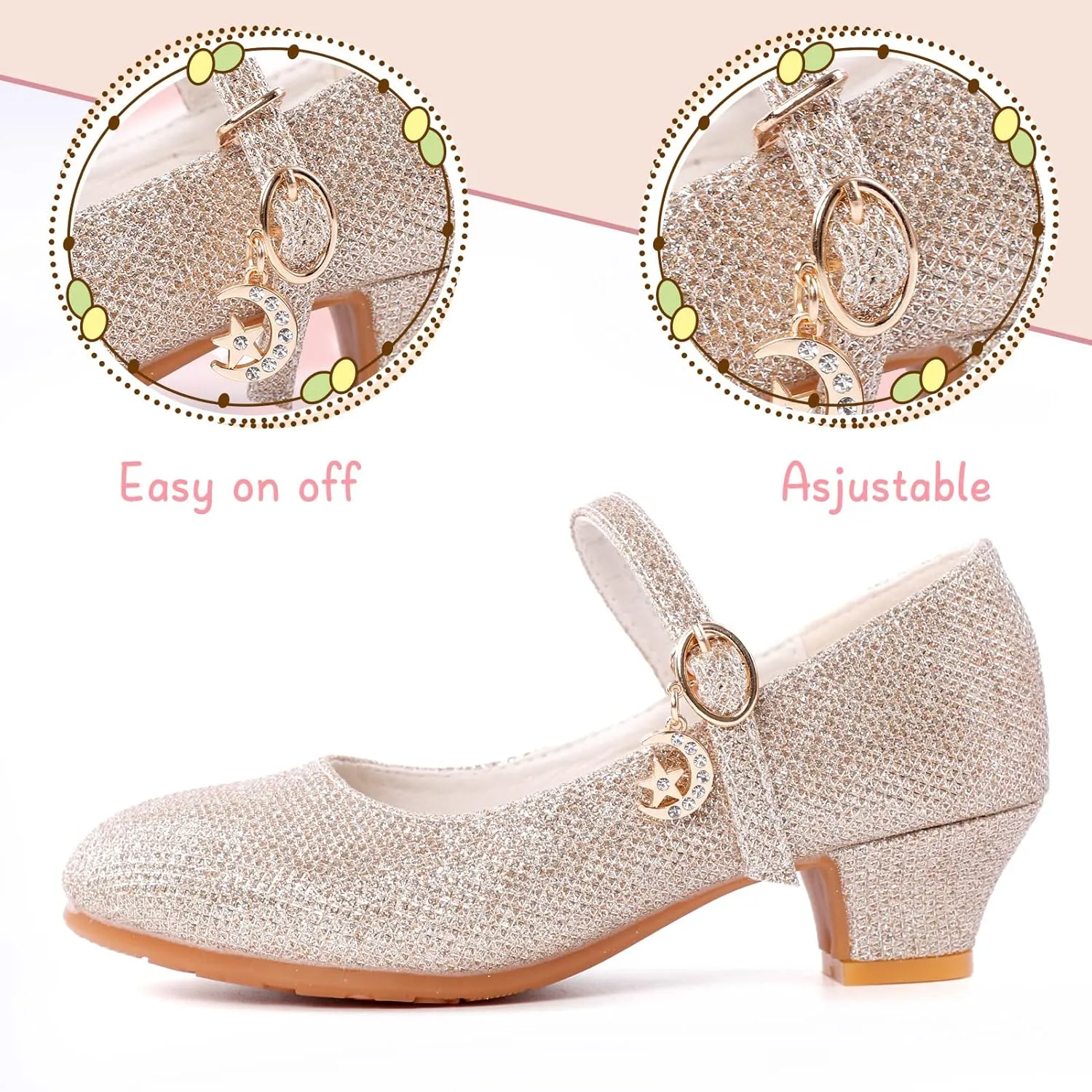 Girls Low Heel Princess Mary Jane Party Dress Shoes - Princess Ballerina Flats for School Party Wedding, Back to School Shoes for Gilrs (Little Kid/Big Kids)