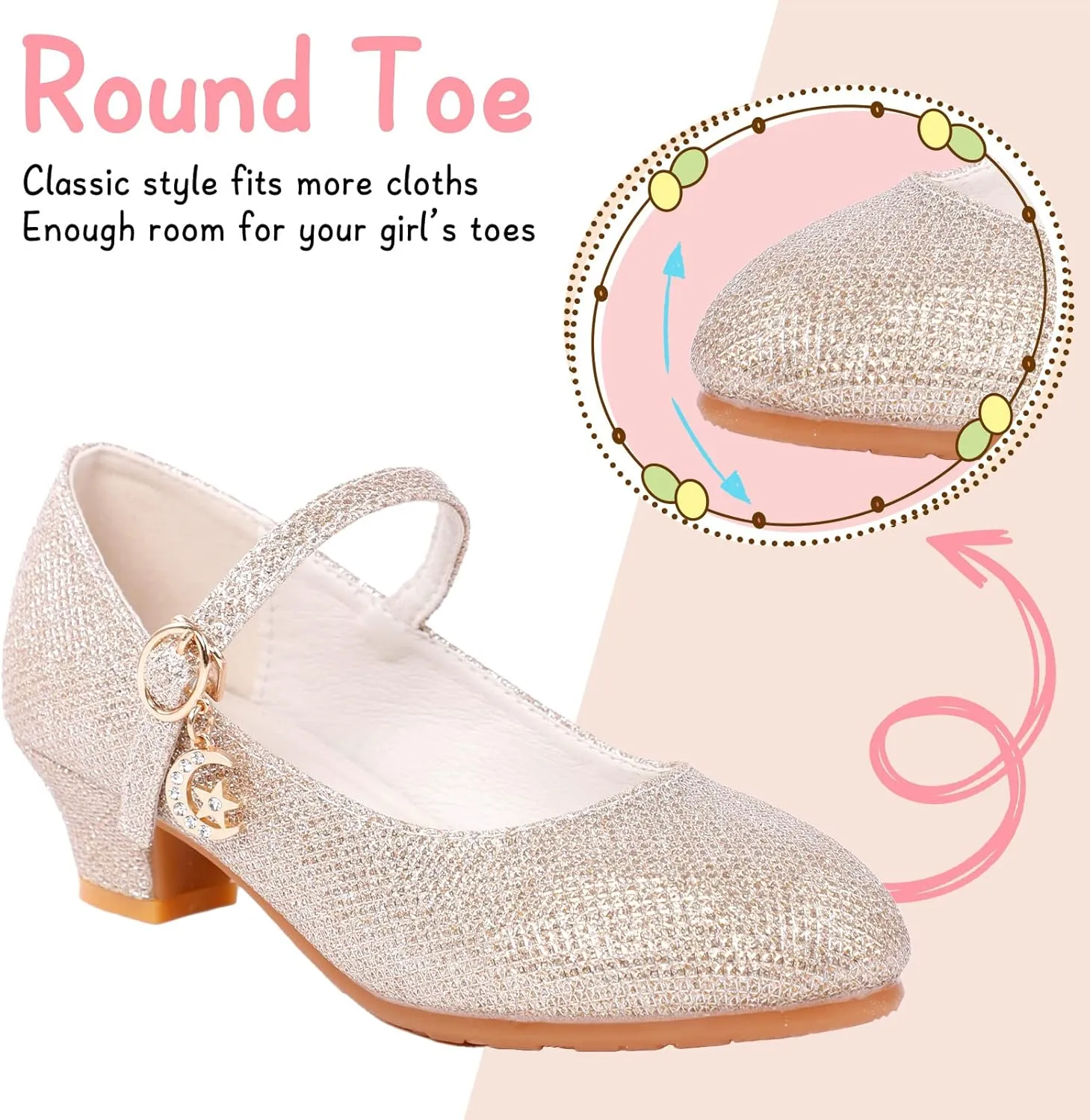 Girls Low Heel Princess Mary Jane Party Dress Shoes - Princess Ballerina Flats for School Party Wedding, Back to School Shoes for Gilrs (Little Kid/Big Kids)