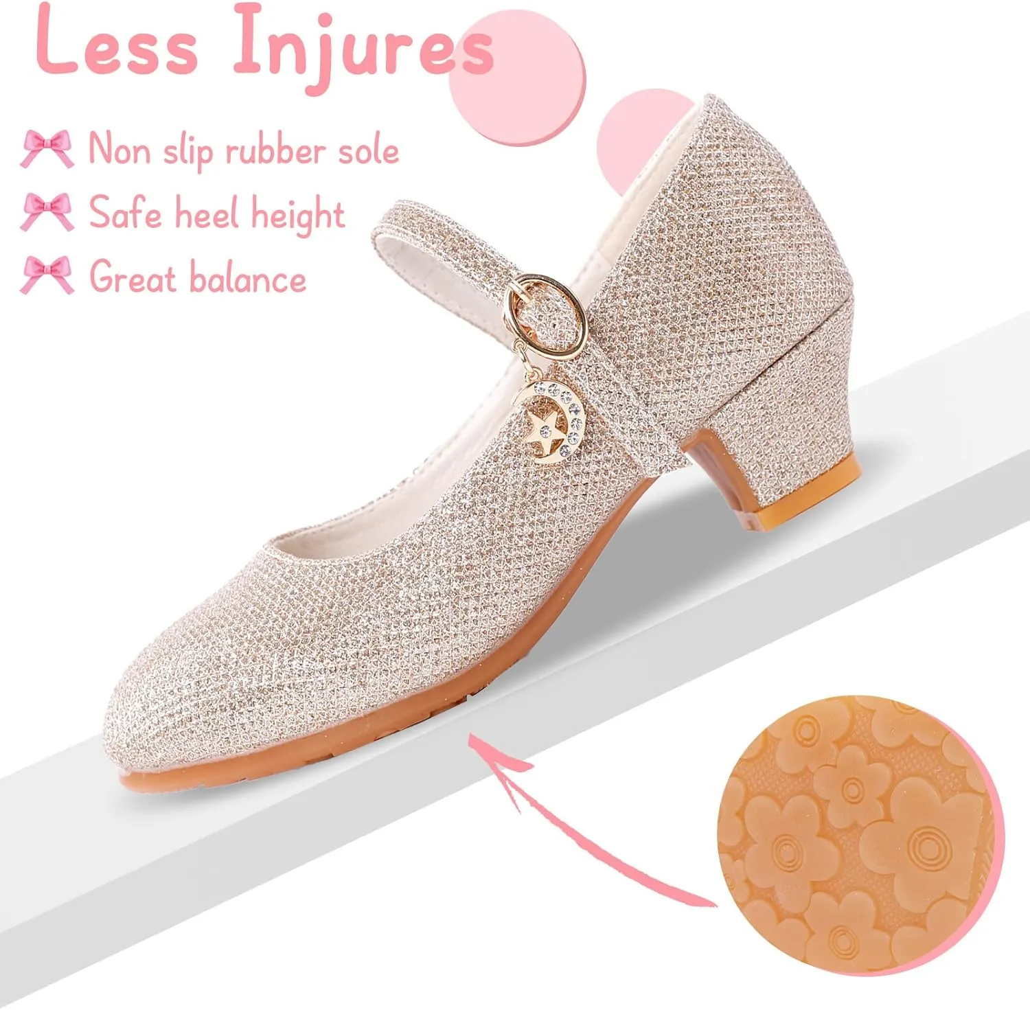 Girls Low Heel Princess Mary Jane Party Dress Shoes - Princess Ballerina Flats for School Party Wedding, Back to School Shoes for Gilrs (Little Kid/Big Kids)