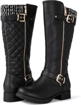 GLOBALWIN Women's Quilted Knee-High Fashion Dressy Riding Boots
