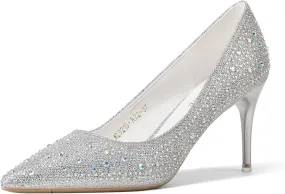 GOSERCE Rhinestone Heels Dressy Women's Stiletto Pointed Toe Pumps Mesh High Heel Pumps Fashion Prom Wedding Evening Party Shoes