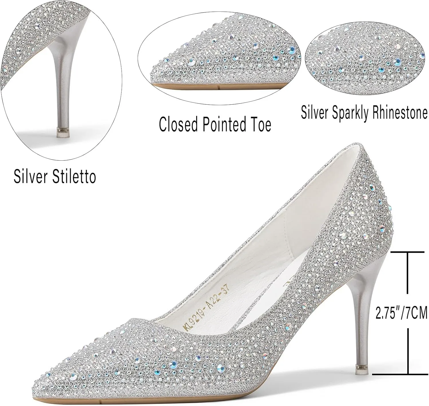 GOSERCE Rhinestone Heels Dressy Women's Stiletto Pointed Toe Pumps Mesh High Heel Pumps Fashion Prom Wedding Evening Party Shoes