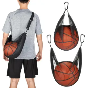 HEDUGO Single Ball Bag with Zipper Pocket Mesh Shoulder Bag with Buckle Clip Sport Equipment Storage Net for Carring Basketball Soccer Volleyball Rugby Also as Swim Beach Bag Gym Sports Crossbody Bag