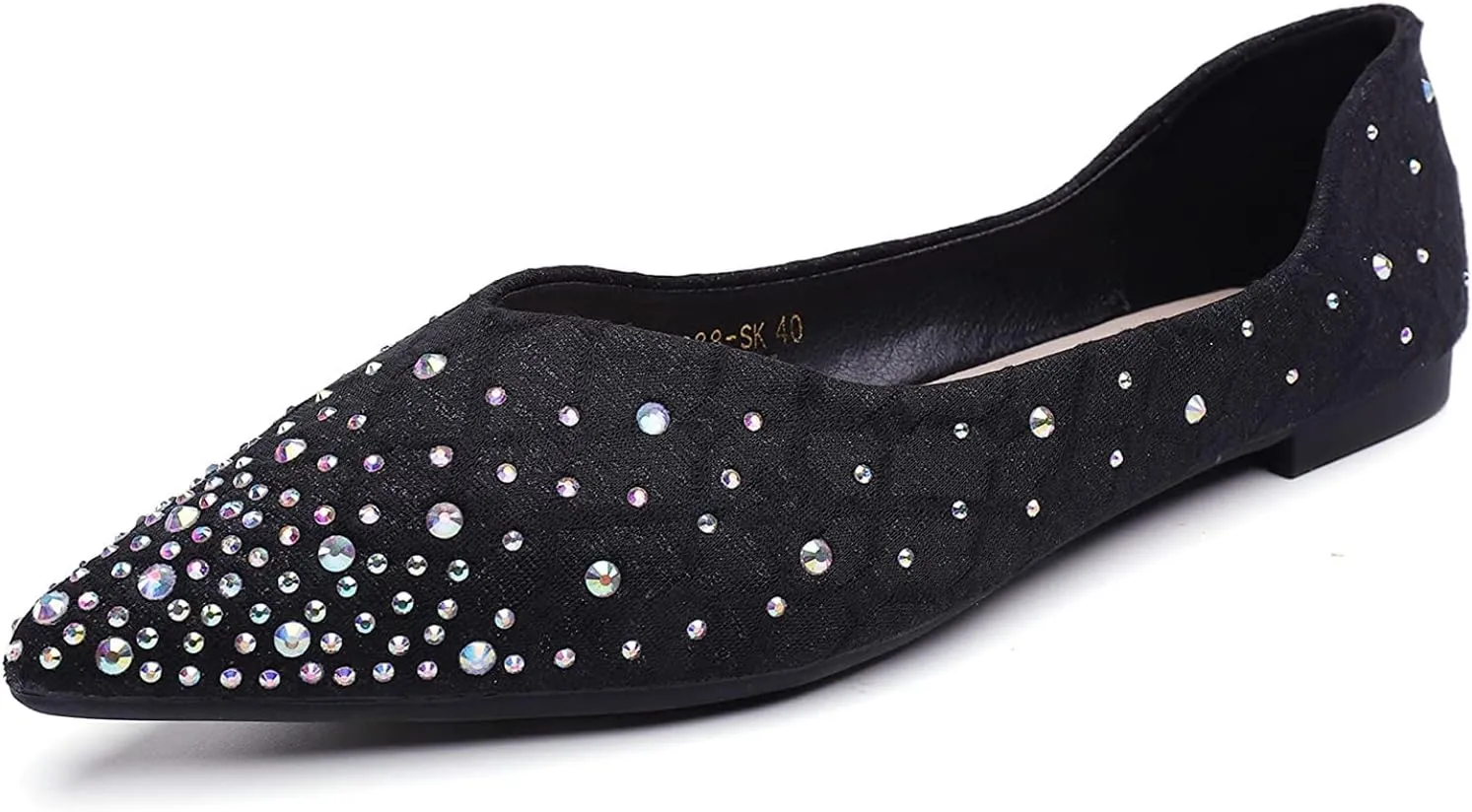 Hee grand Women's Slip On Ballet Flats Fashion Rhinestone Pointed Toe Shallow Flat Shoes Wedding Shoes for Party Wedding Shoes for Party