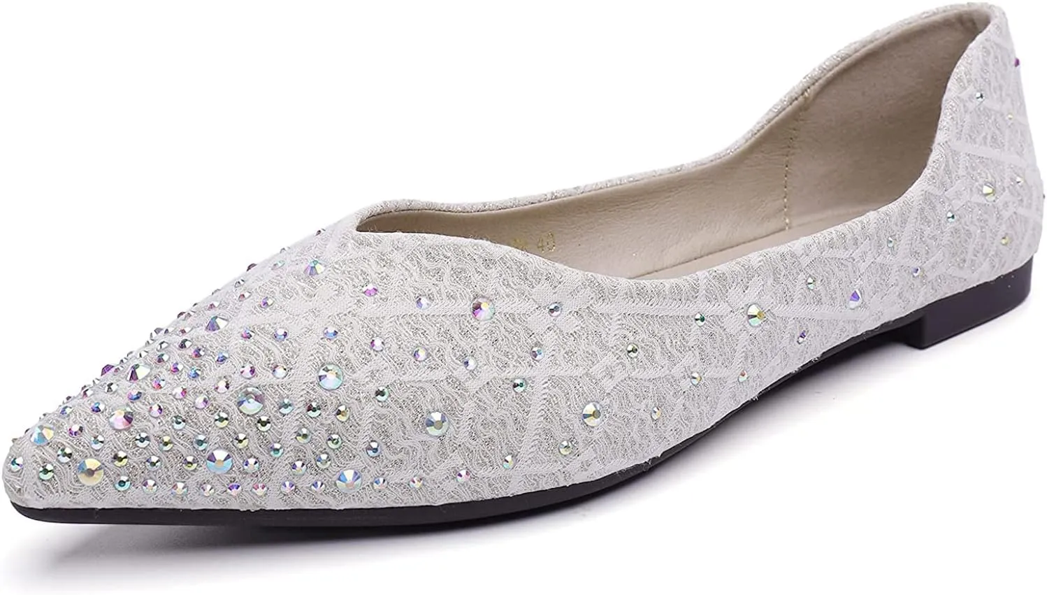Hee grand Women's Slip On Ballet Flats Fashion Rhinestone Pointed Toe Shallow Flat Shoes Wedding Shoes for Party Wedding Shoes for Party