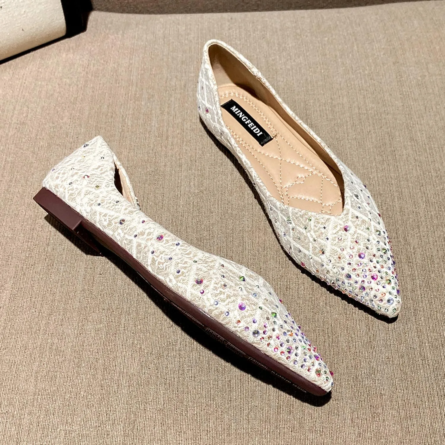 Hee grand Women's Slip On Ballet Flats Fashion Rhinestone Pointed Toe Shallow Flat Shoes Wedding Shoes for Party Wedding Shoes for Party