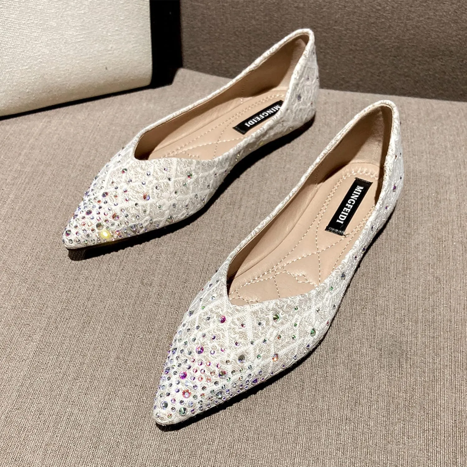 Hee grand Women's Slip On Ballet Flats Fashion Rhinestone Pointed Toe Shallow Flat Shoes Wedding Shoes for Party Wedding Shoes for Party