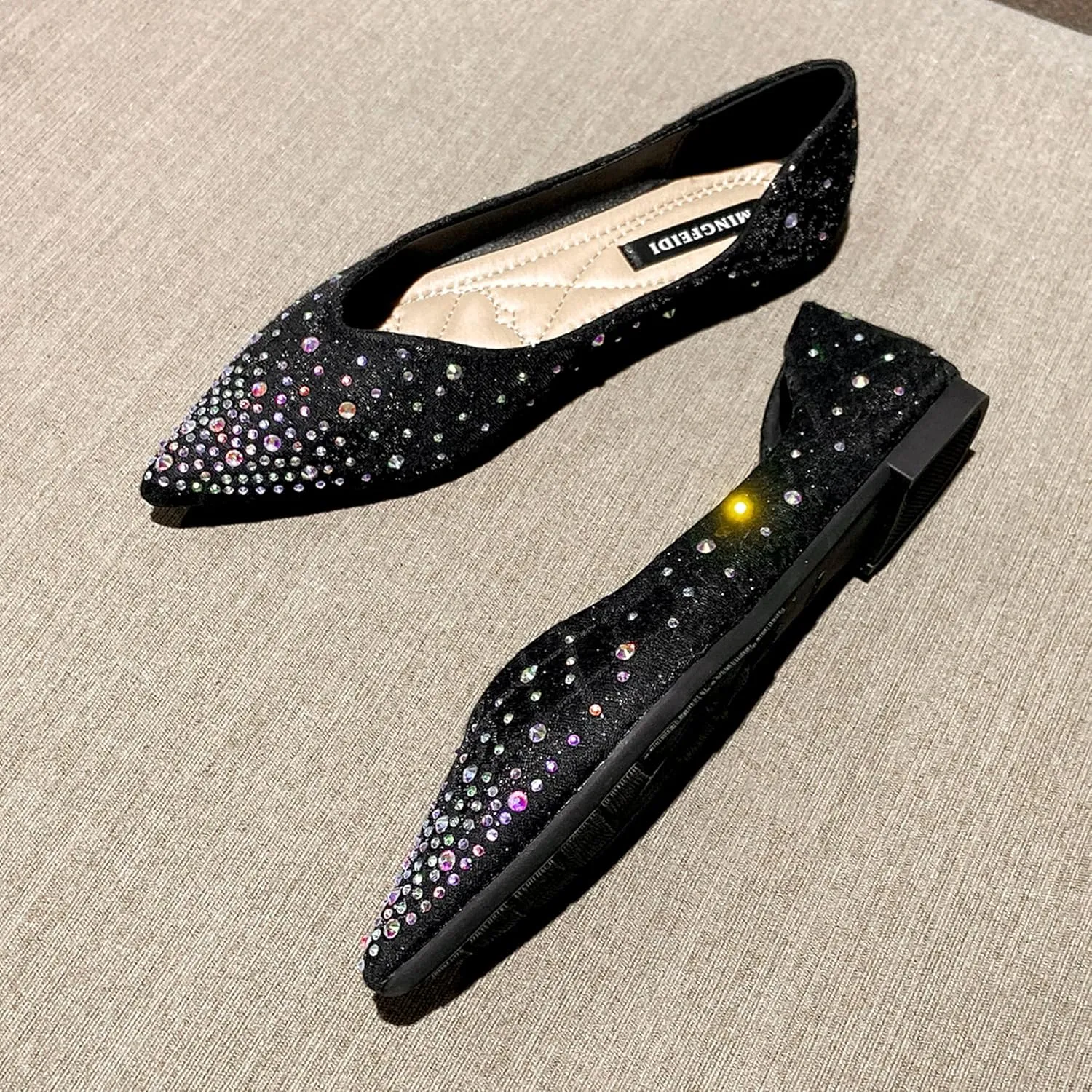 Hee grand Women's Slip On Ballet Flats Fashion Rhinestone Pointed Toe Shallow Flat Shoes Wedding Shoes for Party Wedding Shoes for Party