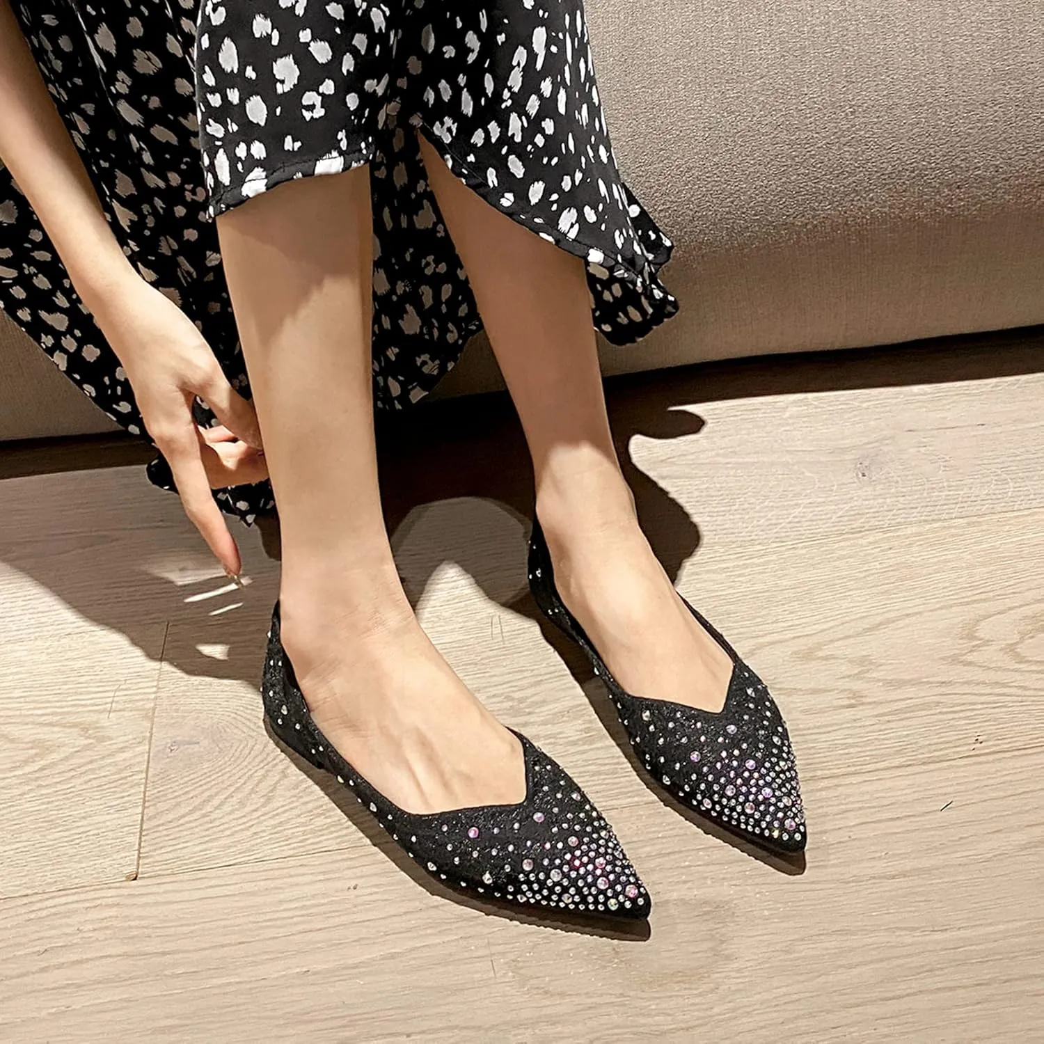 Hee grand Women's Slip On Ballet Flats Fashion Rhinestone Pointed Toe Shallow Flat Shoes Wedding Shoes for Party Wedding Shoes for Party