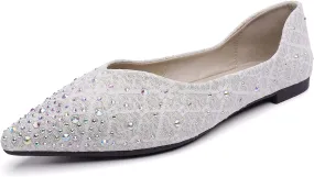 Hee grand Women's Slip On Ballet Flats Fashion Rhinestone Pointed Toe Shallow Flat Shoes Wedding Shoes for Party Wedding Shoes for Party