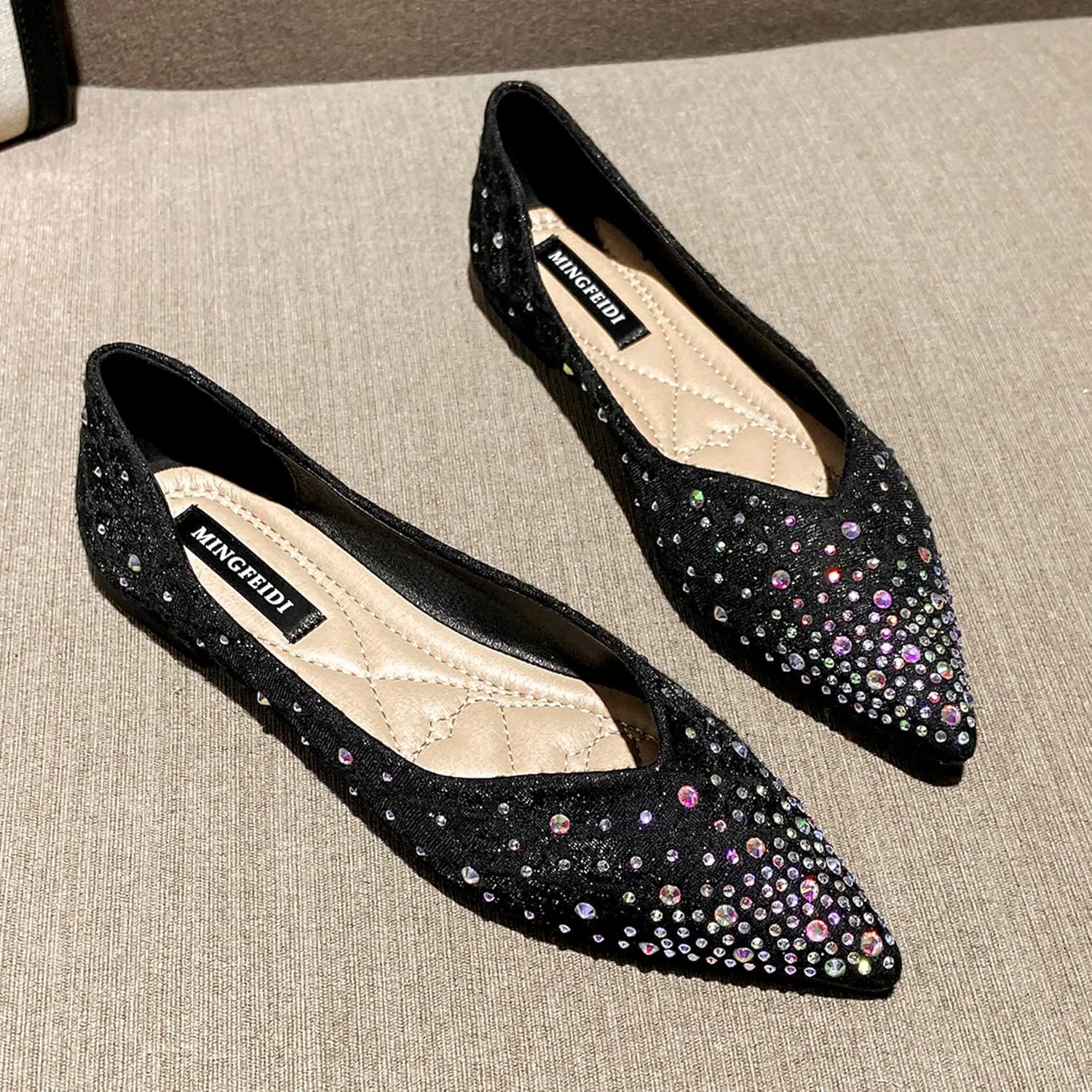 Hee grand Women's Slip On Ballet Flats Fashion Rhinestone Pointed Toe Shallow Flat Shoes Wedding Shoes for Party Wedding Shoes for Party