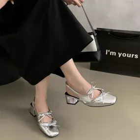 Hnzxzm Medium Heeled Mary Jane Sandals 2024 New Designer Women Shoes Fashion Double Bowknot Thick Heeled Ballet Shoes Ladies Soft Shoes