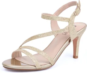 IDIFU Women's Black Nude White Silver Heels for Women Dress Kitten Heels Strappy Open Toe Heels Sandals Wedding Evening Party Shoes for Women Ladies Bridal