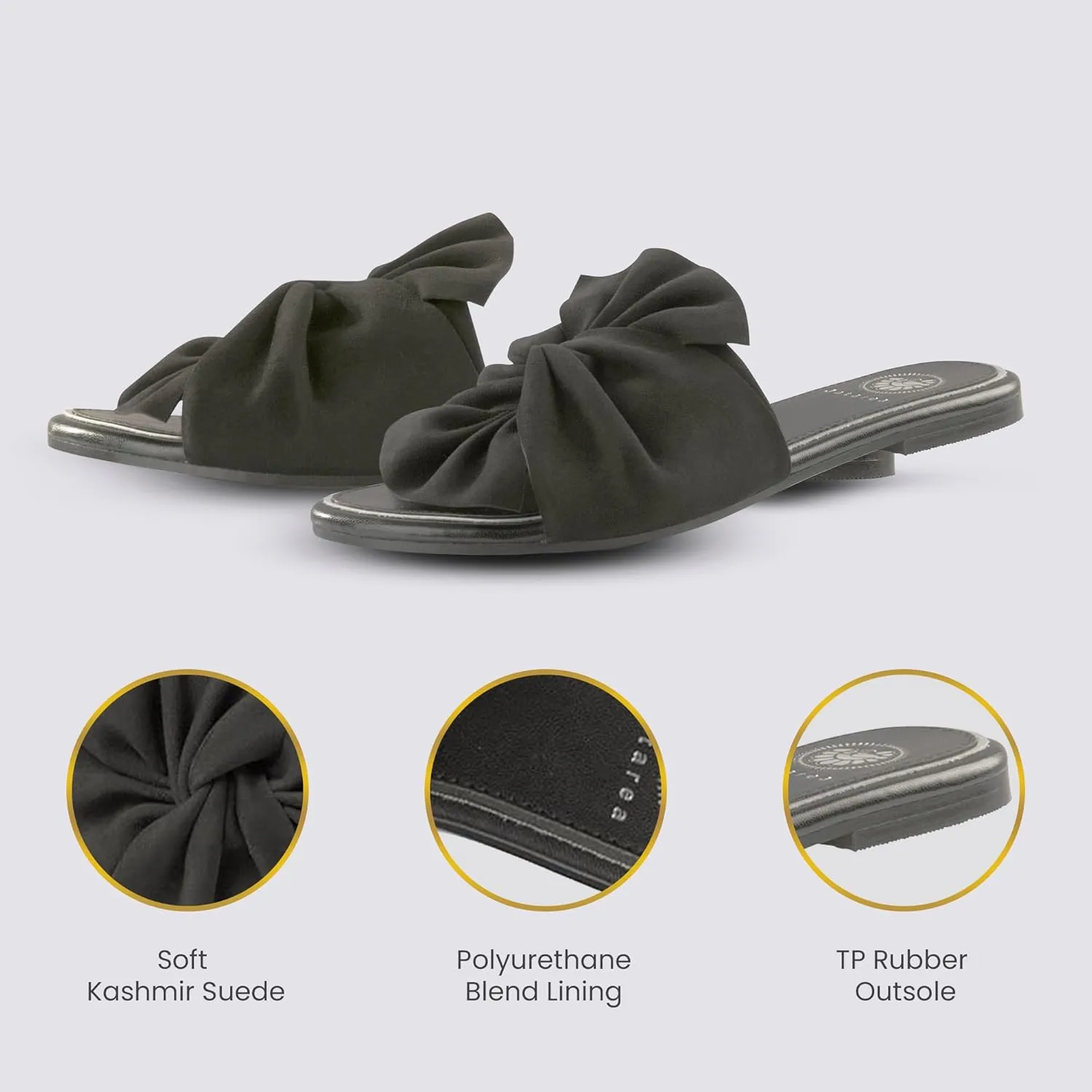 JATAREA Womens Slip-On Leather Flat Sandals with Round Open Toe | Classic and Trendy Slippers - CAVERY