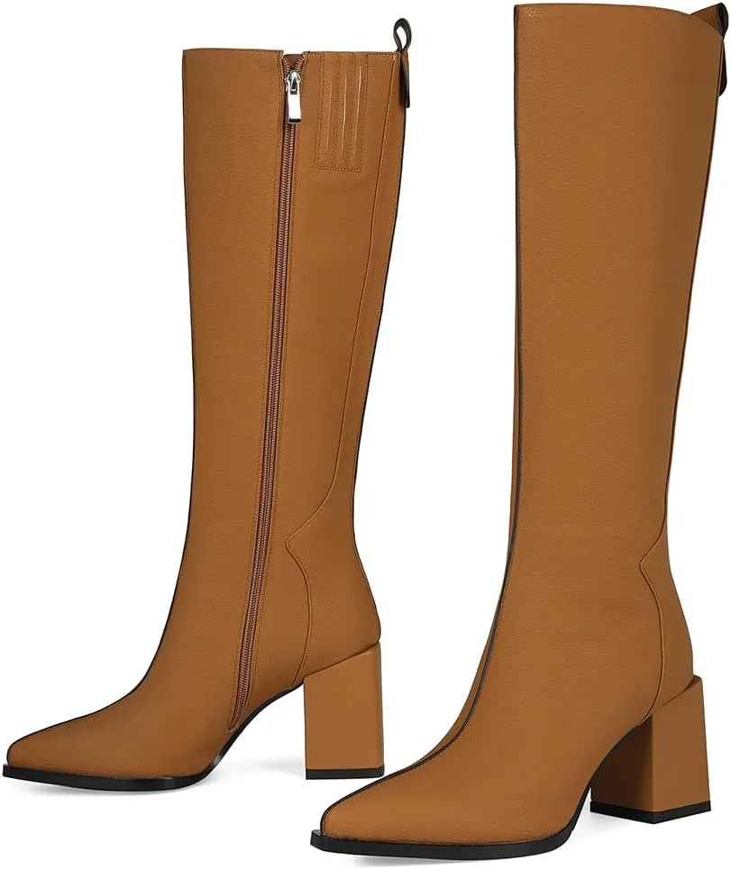 Knee High Boots for Women Pointed Toe Tall Boots Chunky Heel Long Boots Side Zipper Fashion Long Boots.