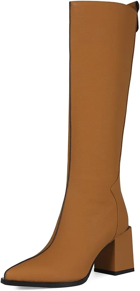 Knee High Boots for Women Pointed Toe Tall Boots Chunky Heel Long Boots Side Zipper Fashion Long Boots.