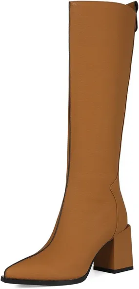 Knee High Boots for Women Pointed Toe Tall Boots Chunky Heel Long Boots Side Zipper Fashion Long Boots.