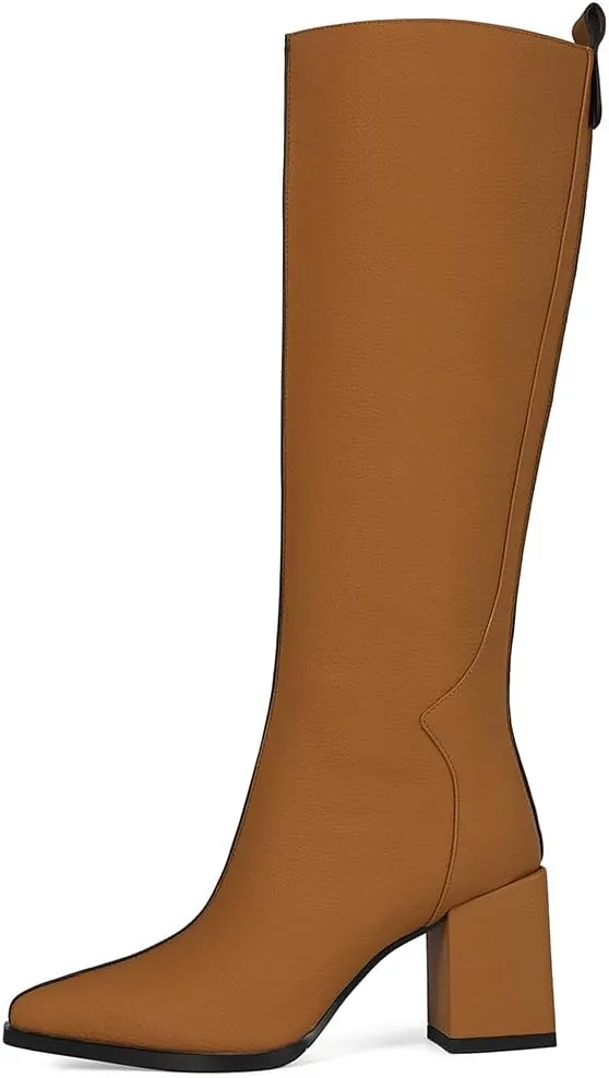 Knee High Boots for Women Pointed Toe Tall Boots Chunky Heel Long Boots Side Zipper Fashion Long Boots.