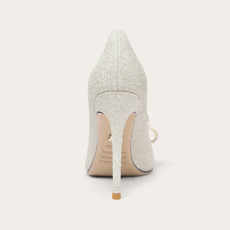 Lily Early 2023 Spring Main Wedding Pearl Bow High Heels Shoes- Una