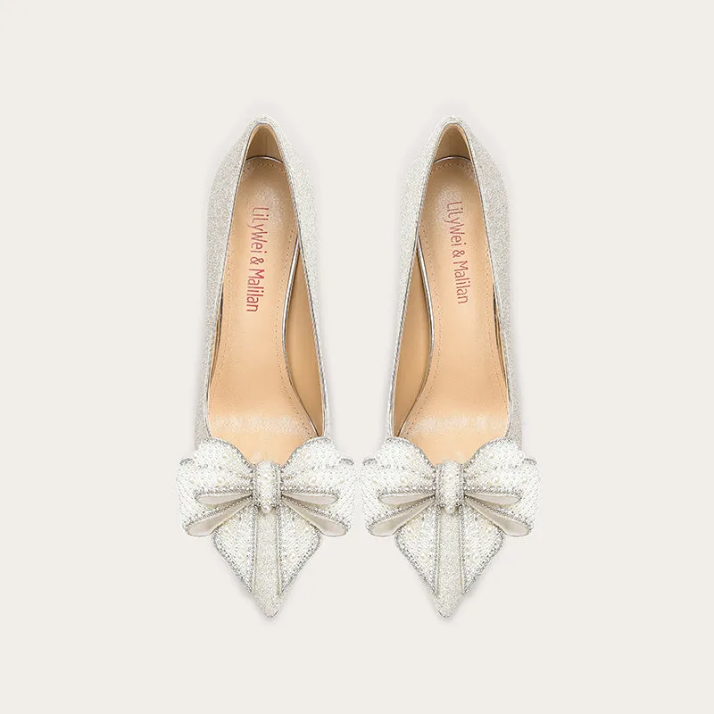 Lily Early 2023 Spring Main Wedding Pearl Bow High Heels Shoes- Una