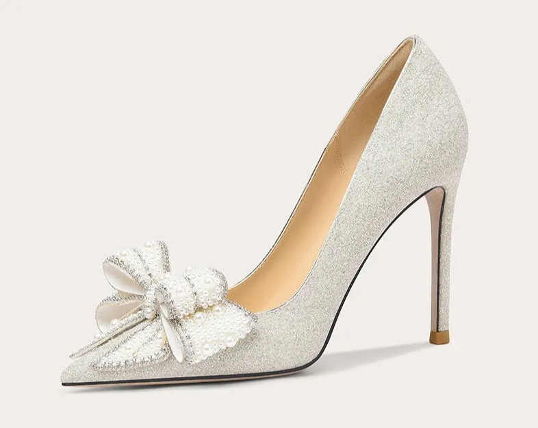 Lily Early 2023 Spring Main Wedding Pearl Bow High Heels Shoes- Una