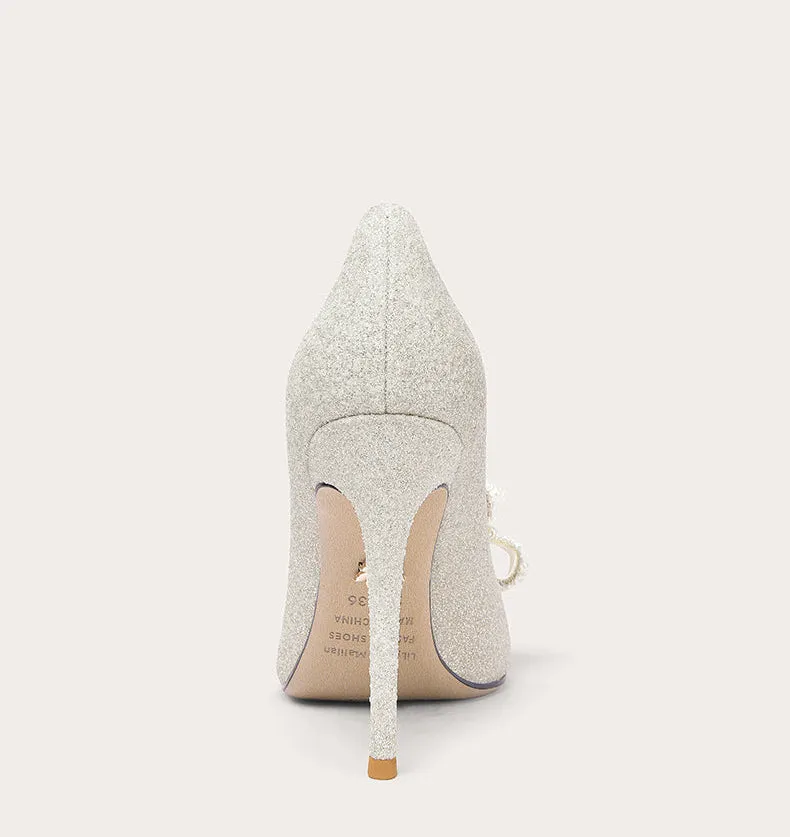 Lily Early 2023 Spring Main Wedding Pearl Bow High Heels Shoes- Una
