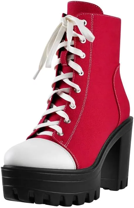 LISHAN Women's Platform Canvas High Heels