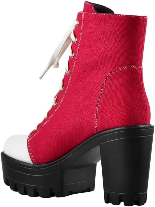LISHAN Women's Platform Canvas High Heels