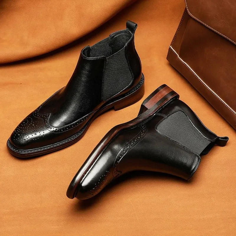 Men's Wing Tipped or Smooth Tanned Full Grain Leather Boots