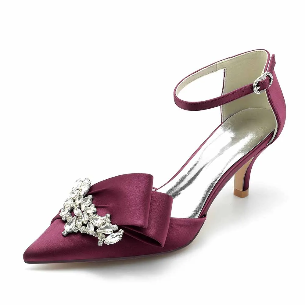 Pointed Toe Satin Ankle Strap Wedding and Bridal Shoes for Women