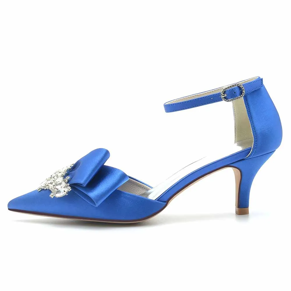 Pointed Toe Satin Ankle Strap Wedding and Bridal Shoes for Women